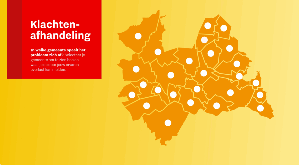 Visualisatie van het platform waar je straks omgevingsklachten kunt melden. Daarmee moet het makkelijker worden om een klacht te melden bij de juiste overheidsinstantie. 